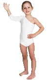 BODY DANZA IN LYCRA MONOSPALLA MANICA TRE QUARTI BIANCO BABY